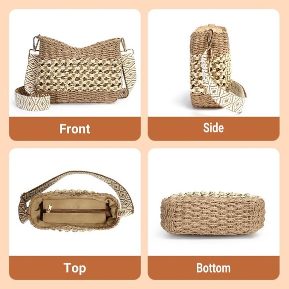Small Handmade Straw Pocketbook Crossbody Bag for Women, Summer Chic Woven Handb - Picture 3 of 8